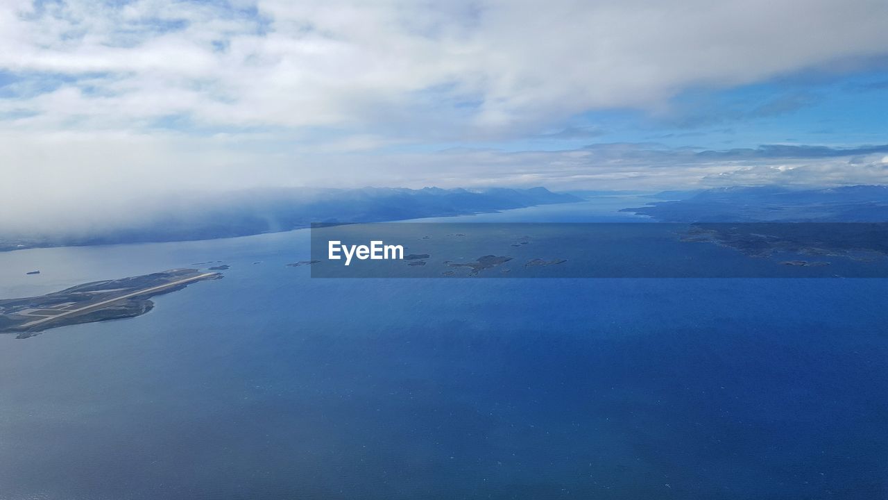 Aerial view of beagle channel against sky
