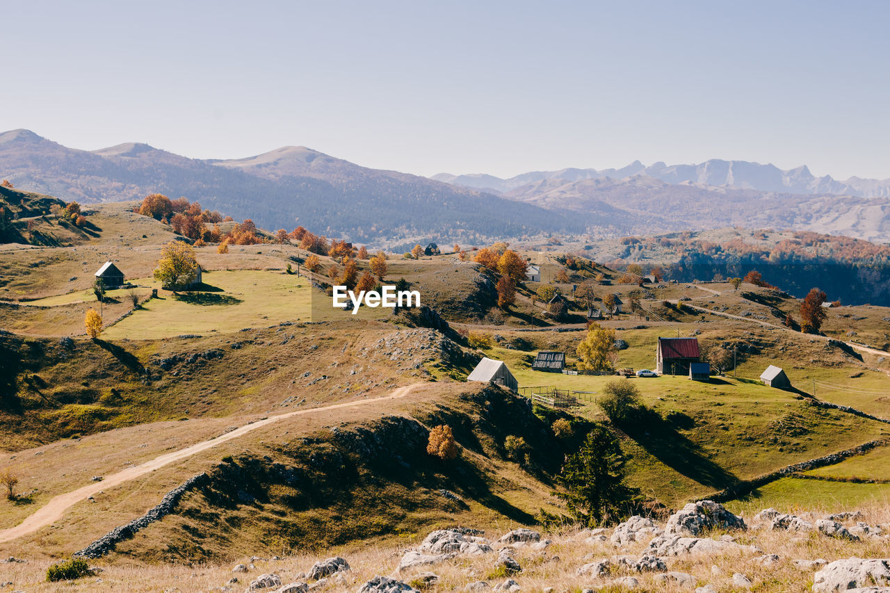 Scenic view of landscape against clear sky