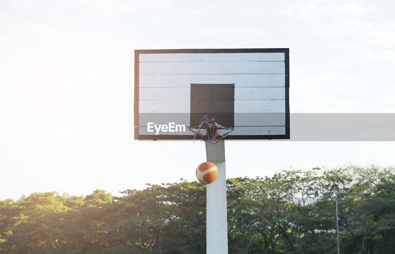 Low angle view of basketball hoop against sky