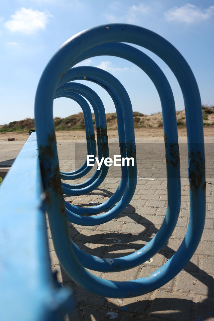 Blue spiral structure on floor