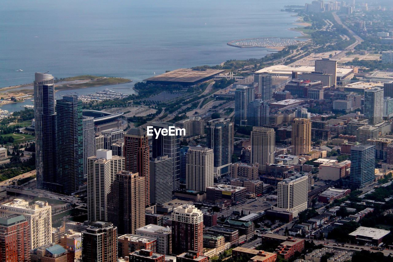 High angle view of buildings in city