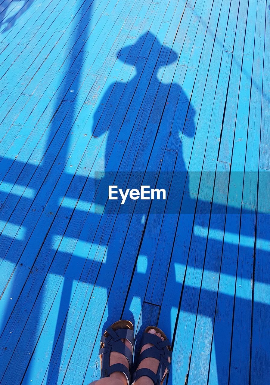 Low section of person on boardwalk