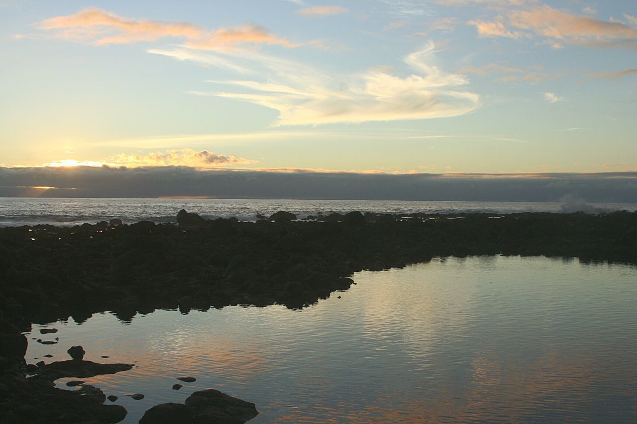 SCENIC VIEW OF SEA AGAINST SUNSET SKY