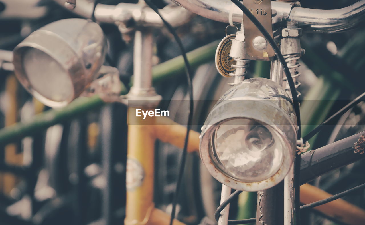 Close-up of light on bicycle