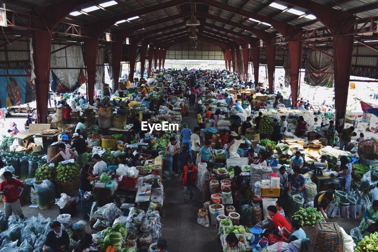 High angle view of people at market