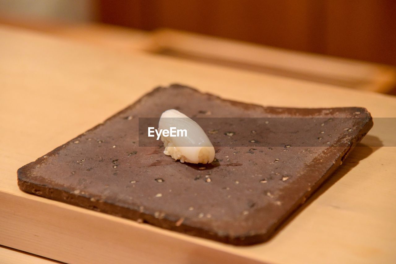 High angle view of food in plate on table