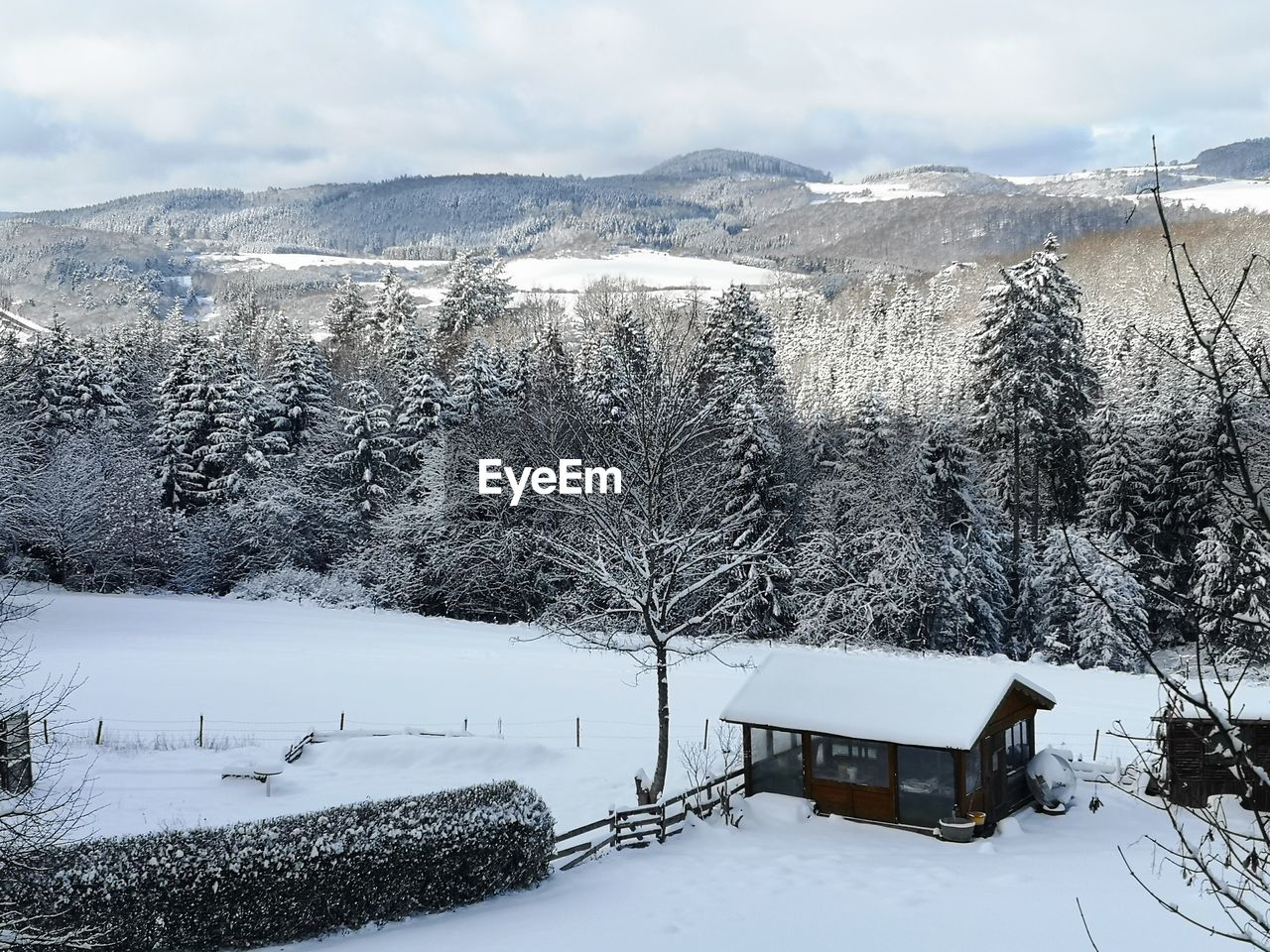 Scenic view of snow covered landscape against sky