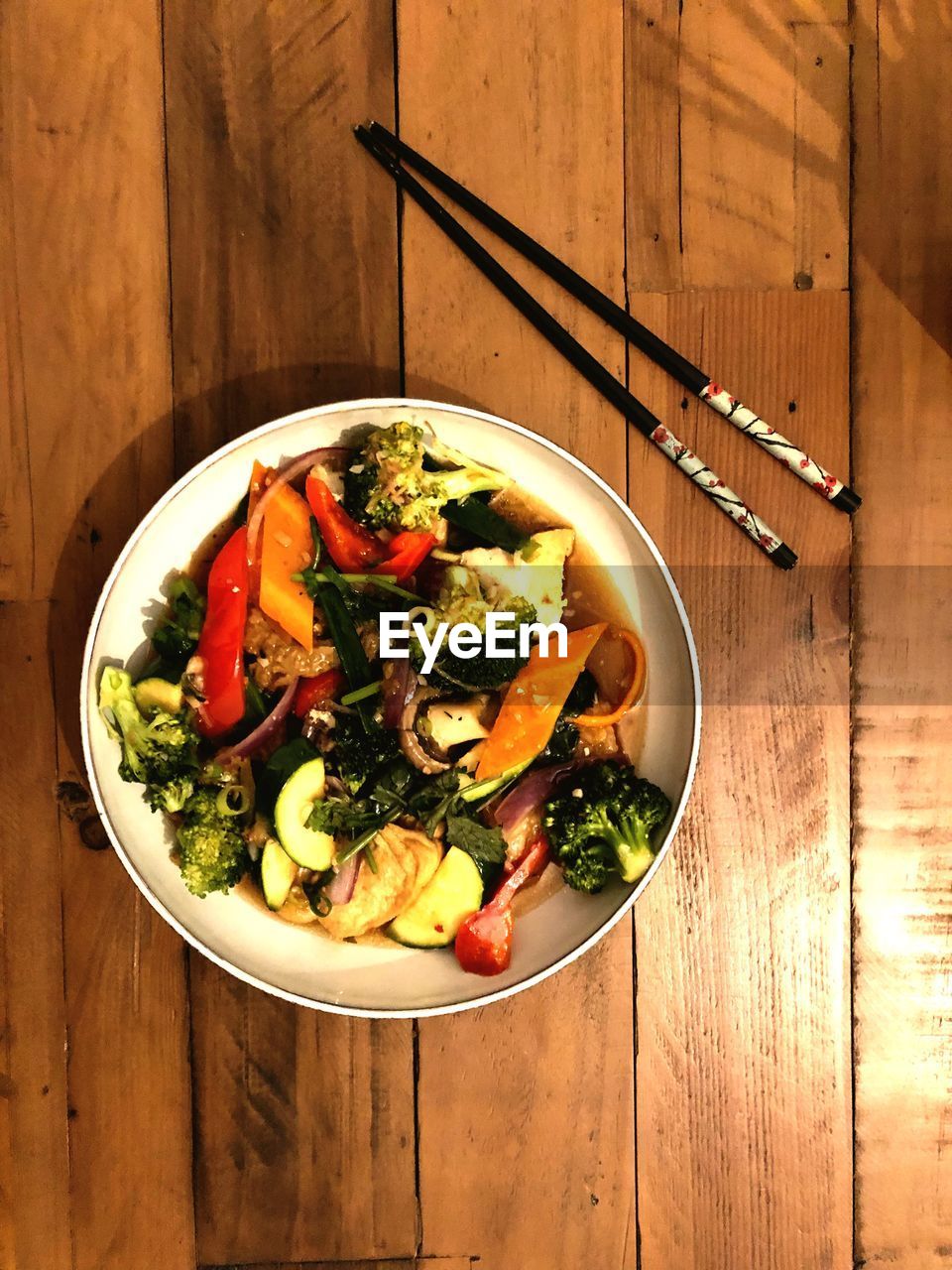 Directly above shot of salad in plate on table