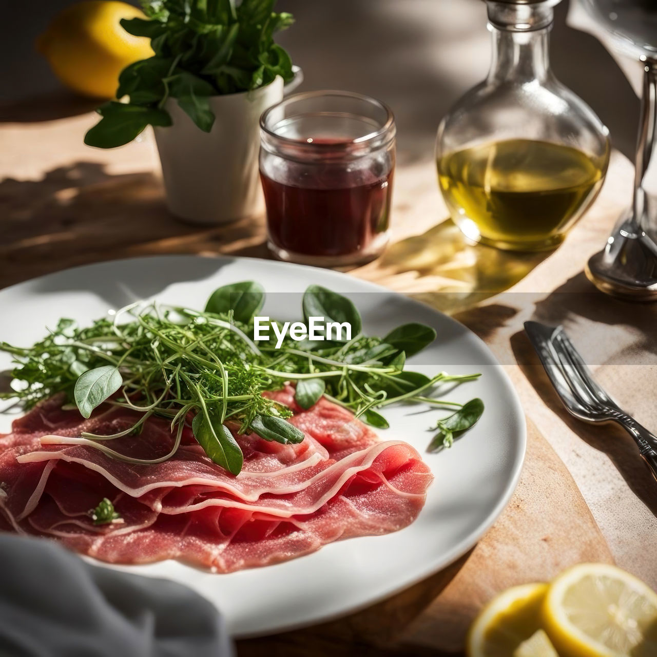 high angle view of food served on table