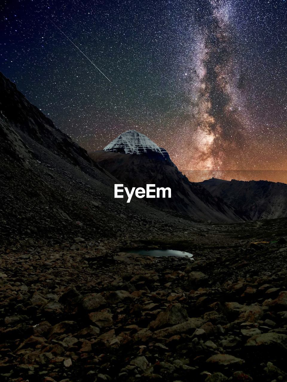 Scenic view of mountains against milky way