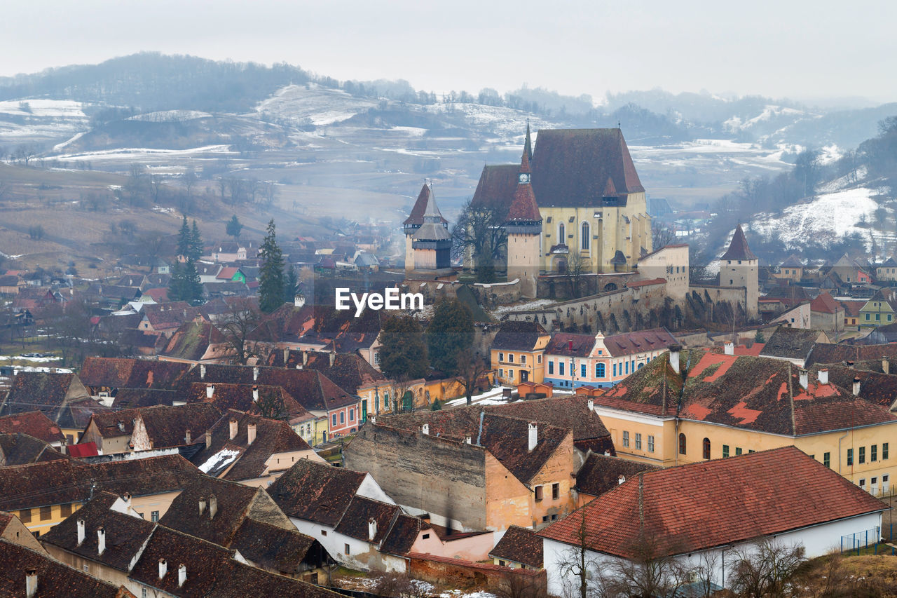 High angle view of town