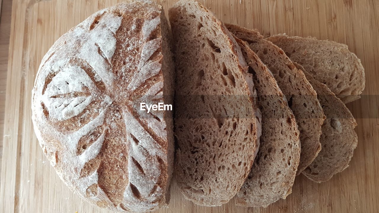 High angle view of bread on table