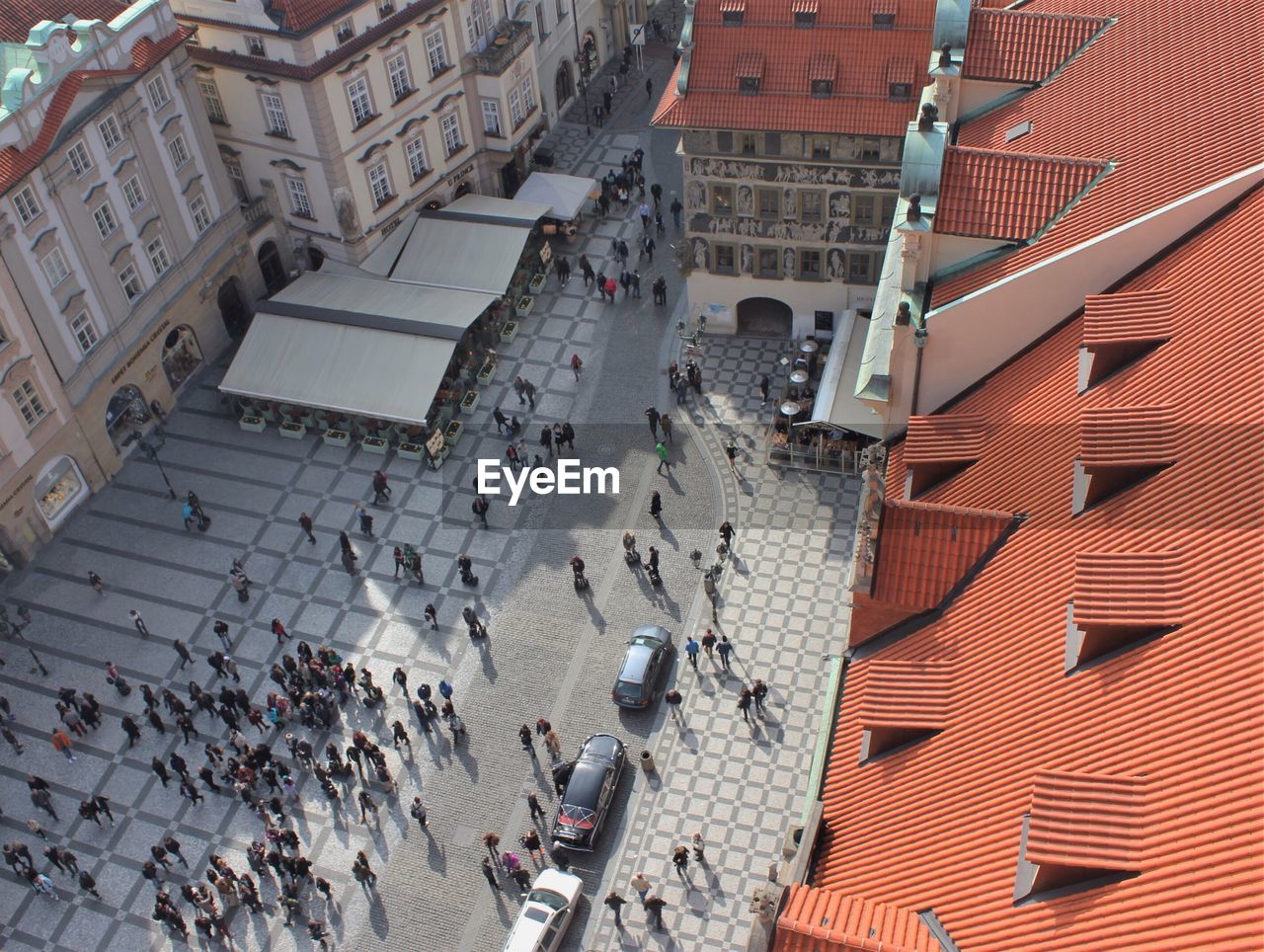 High angle view of people on street