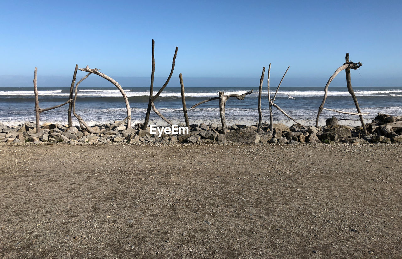 Scenic view of beach against clear sky