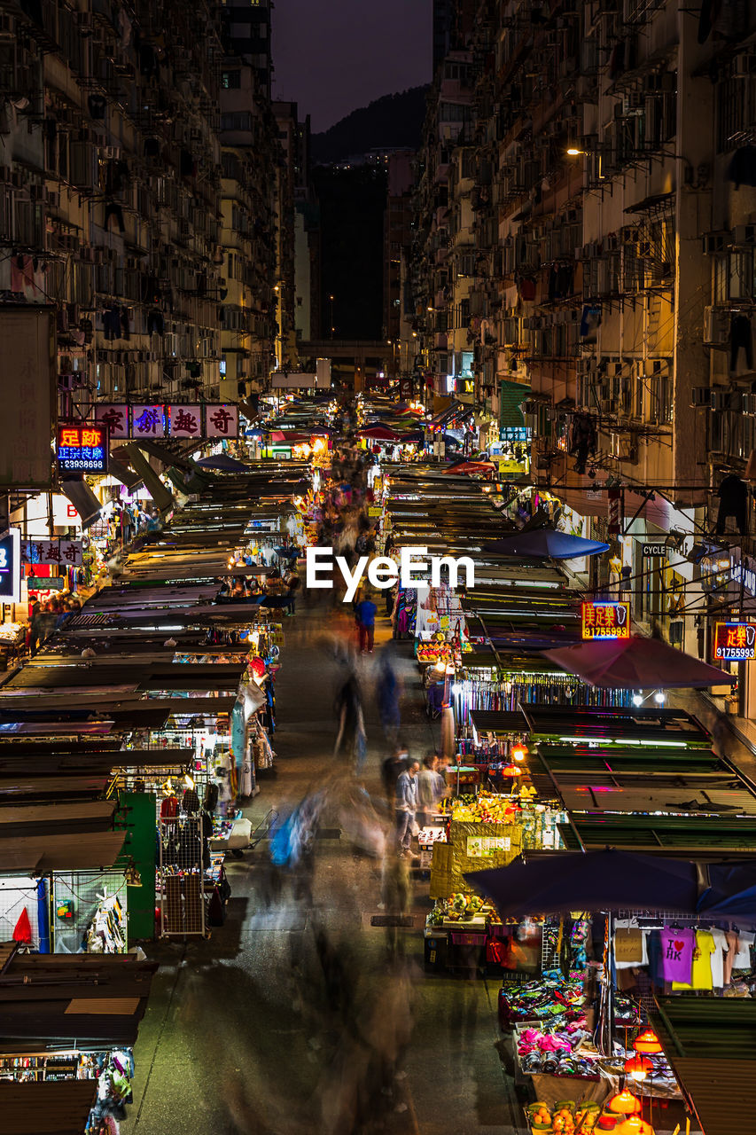 High angle view of illuminated city street at night