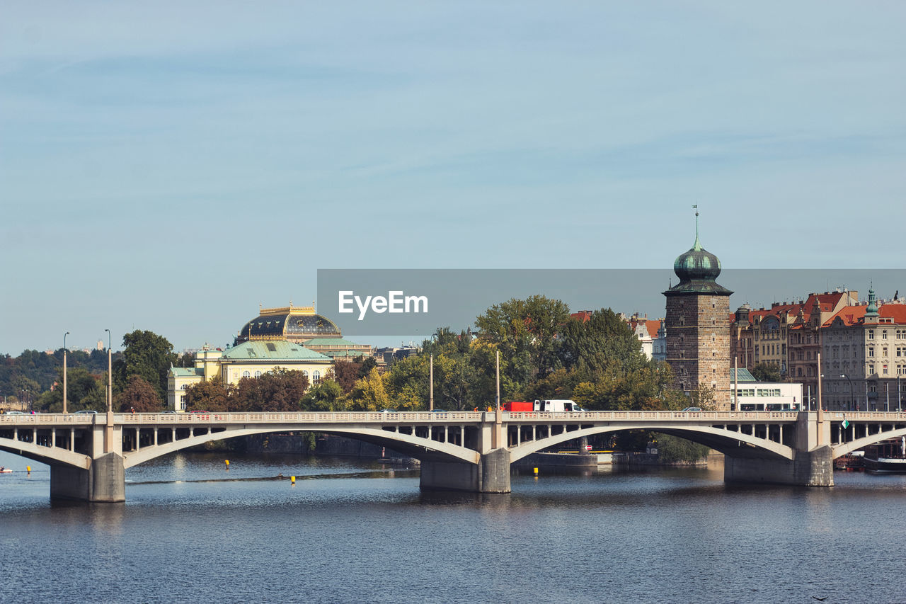 Prague bridges with clean blue sky