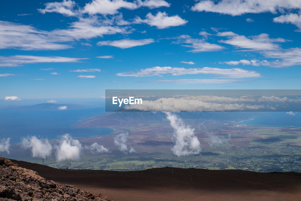 Scenic view of volcanic landscape against sky