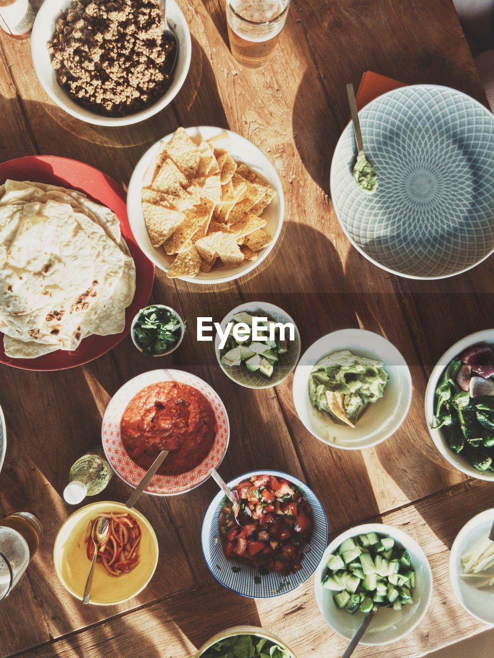 High angle view of food on table