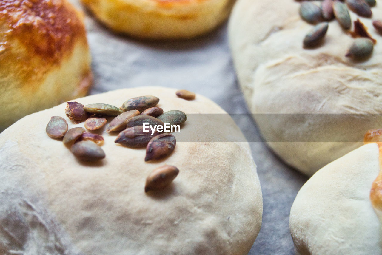 High angle view of homemade bread on table