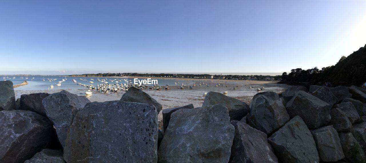 PANORAMIC VIEW OF SEA AGAINST CLEAR SKY