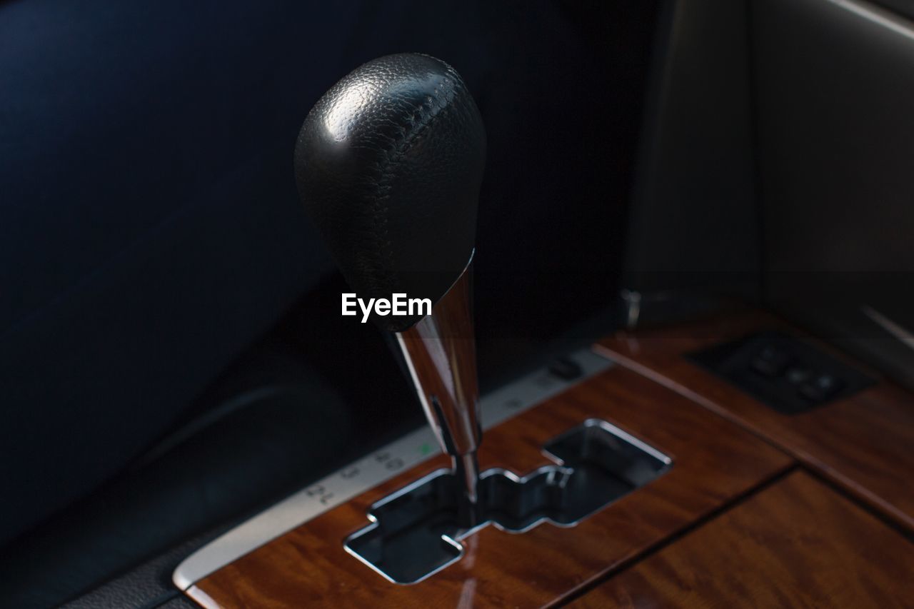 High angle view of gearshift in car