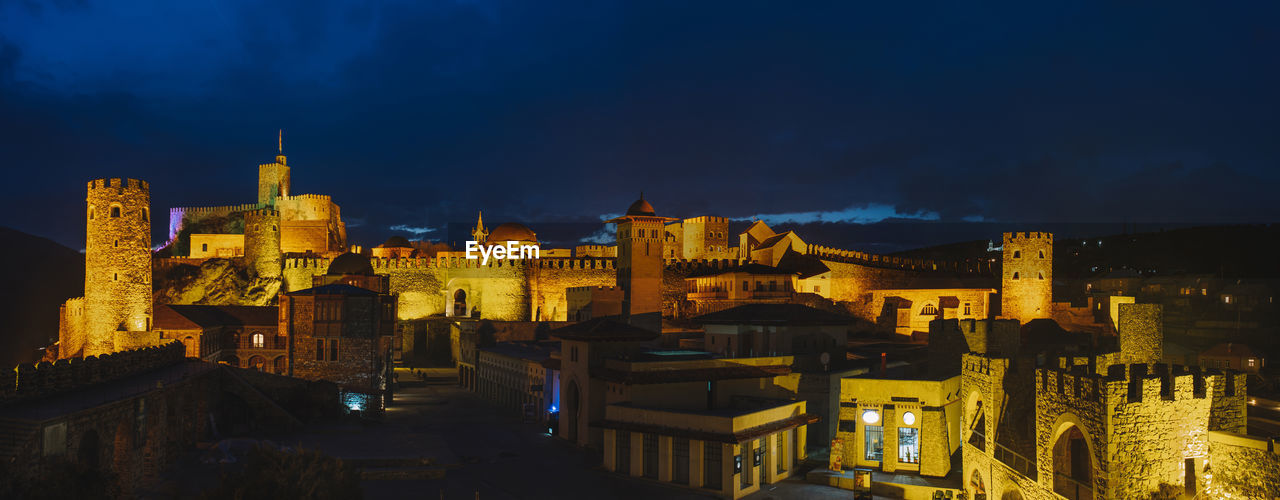 Illuminated buildings at night