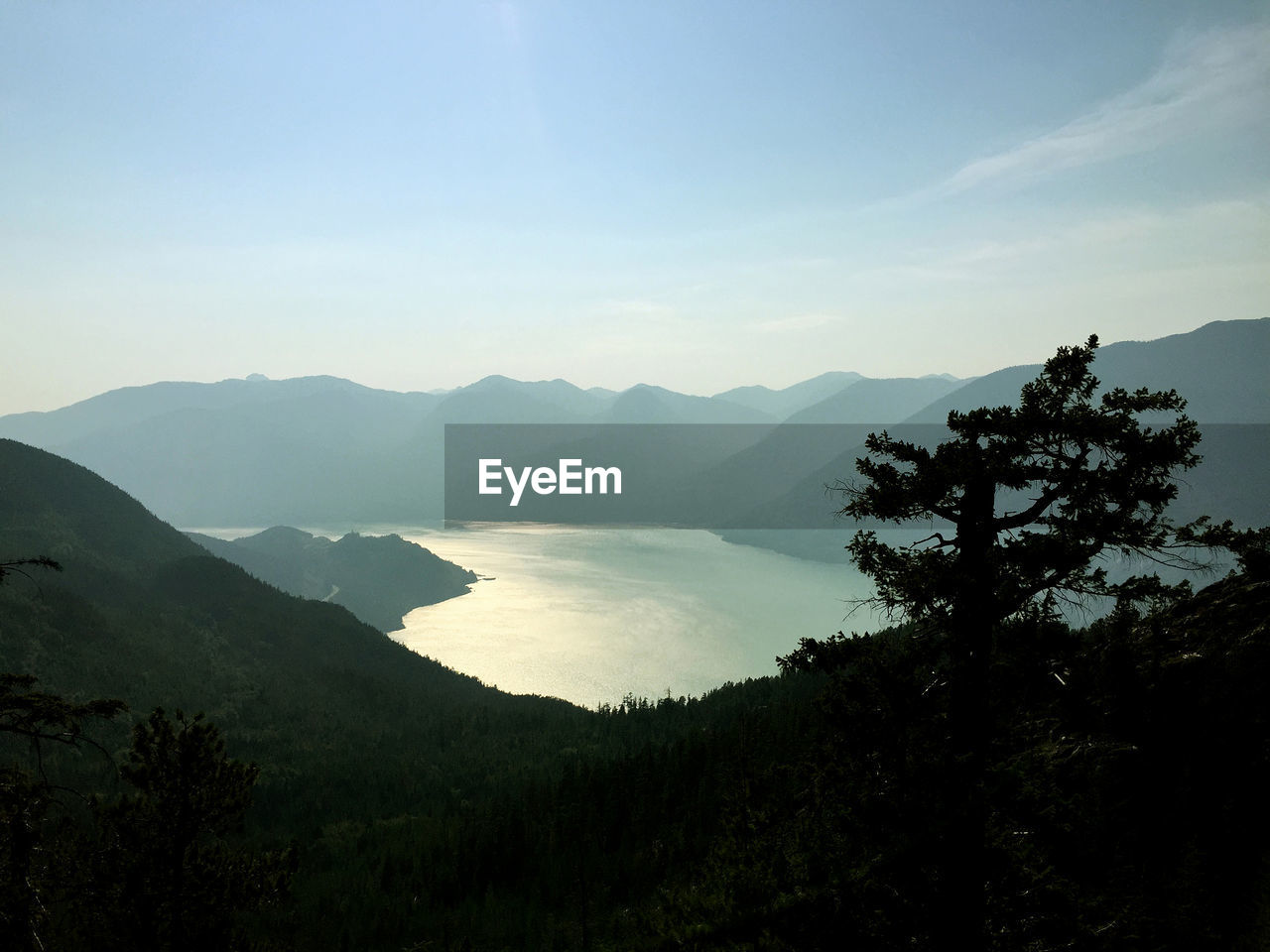 Scenic view of silhouette mountains against sky