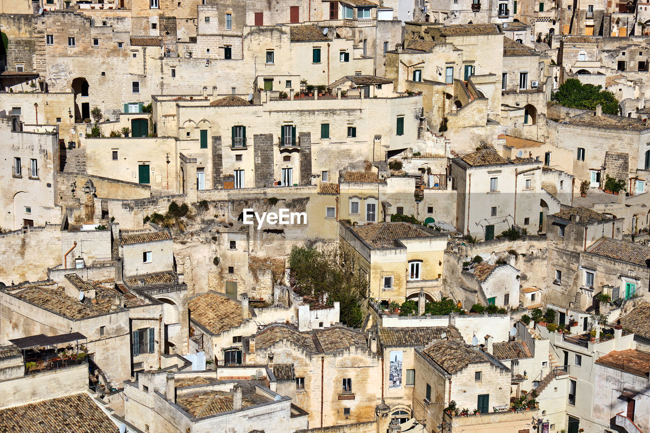 High angle view of buildings in town