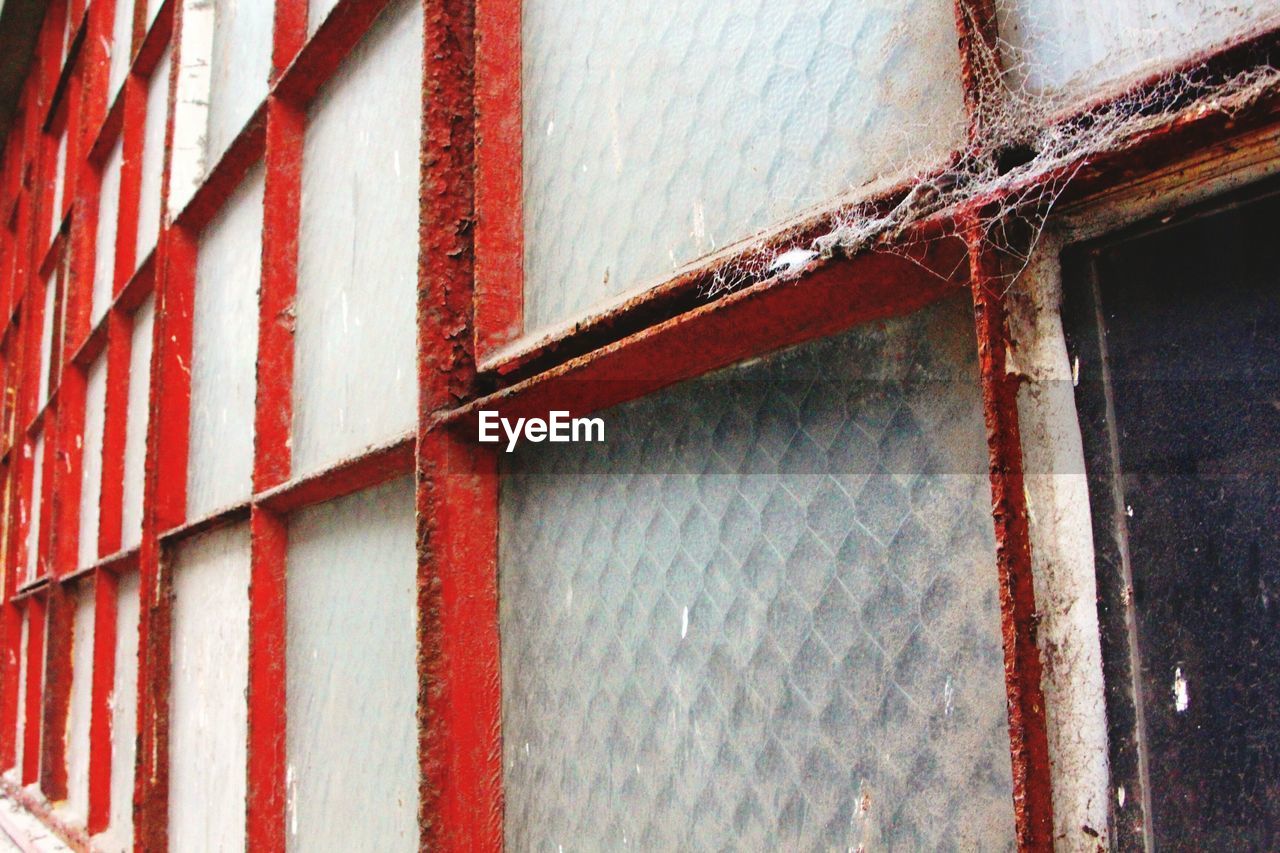 Low angle view of red metallic railing