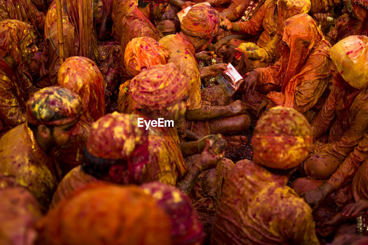 Full frame shot of people wearing traditional clothing during holi