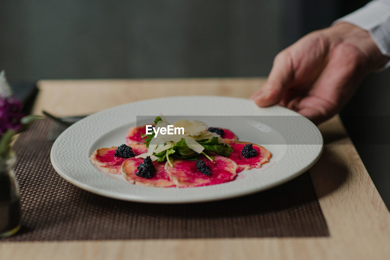 cropped hand of person having food