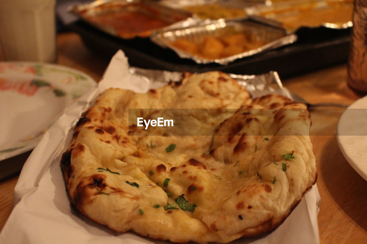 Close-up of fresh naan bread