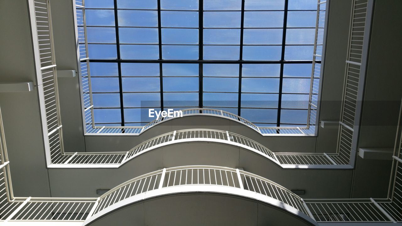 Low angle view of skylight in building