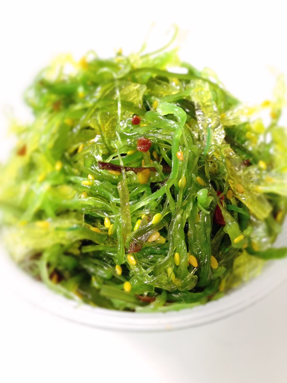 Close-up of wakame seaweed salad in bowl