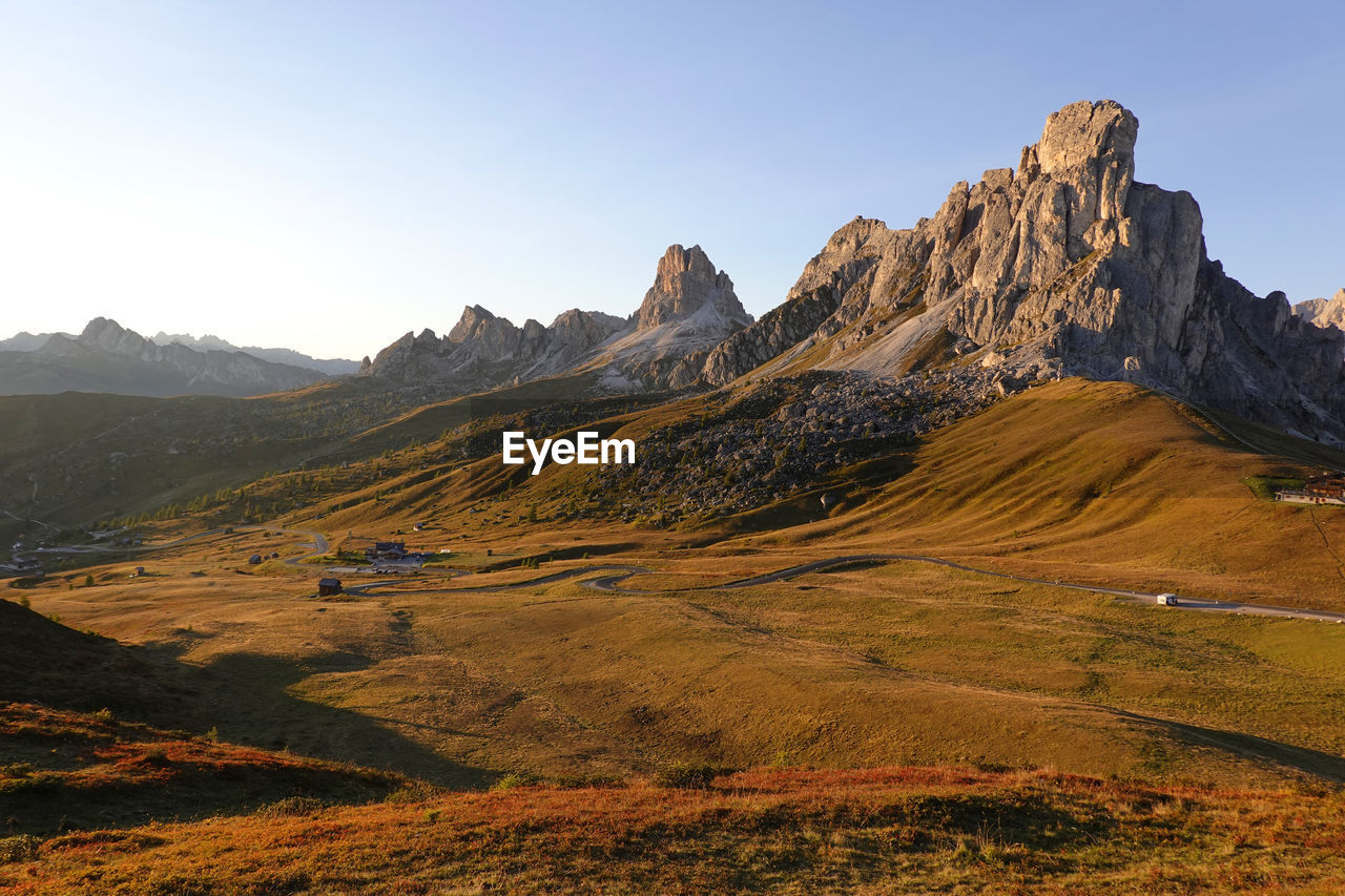 Scenic view of mountains against clear sky