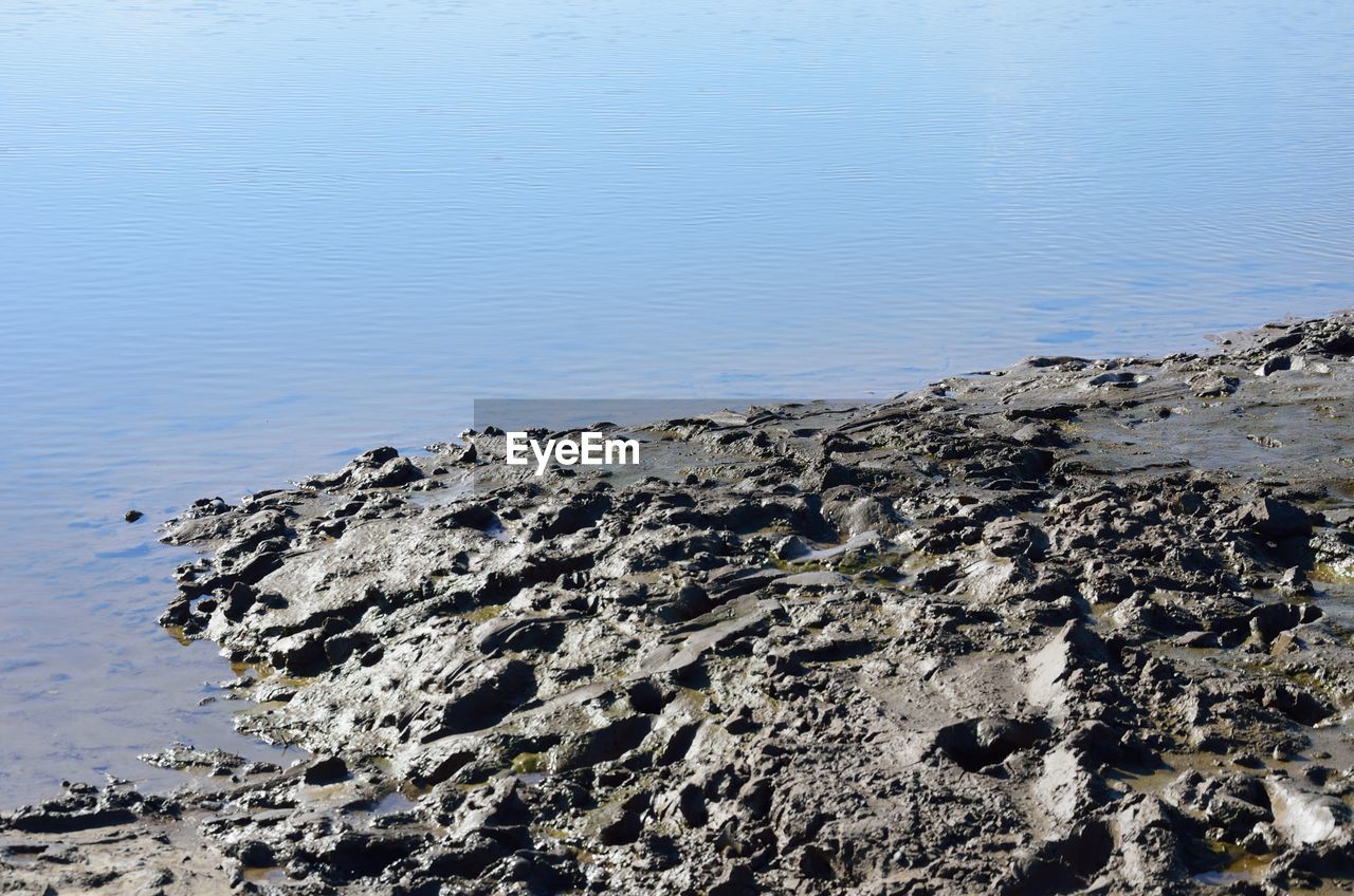 High angle view of rocks on beach