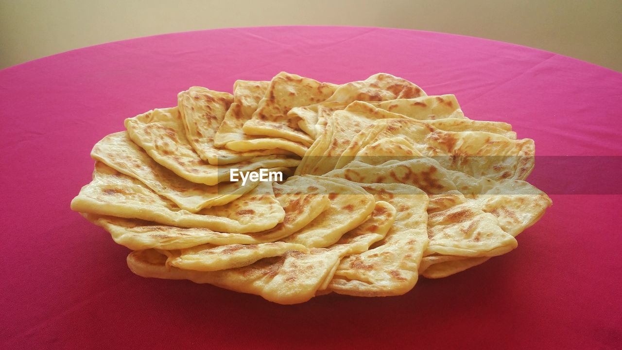 High angle view of food in plate on table