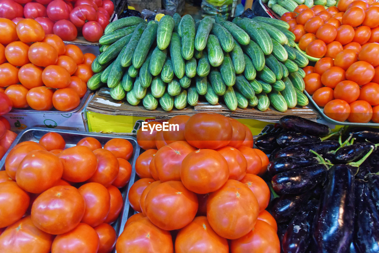 Tomatoes for sale at market stall