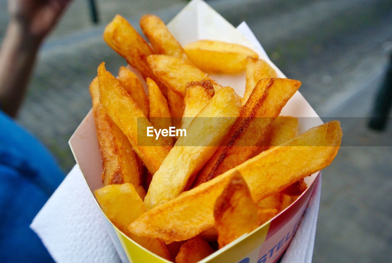 Close-up of french fries in container