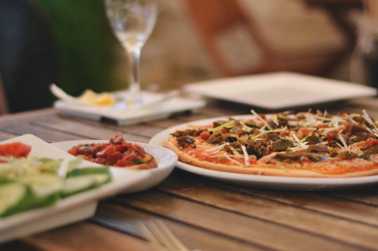 Close-up of pizza on table