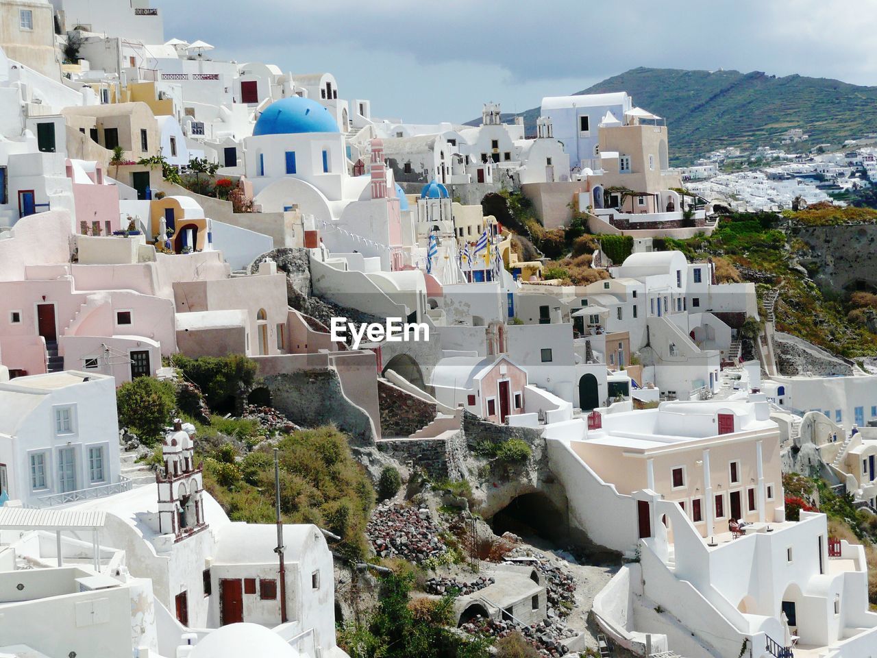 High angle view of houses against sky