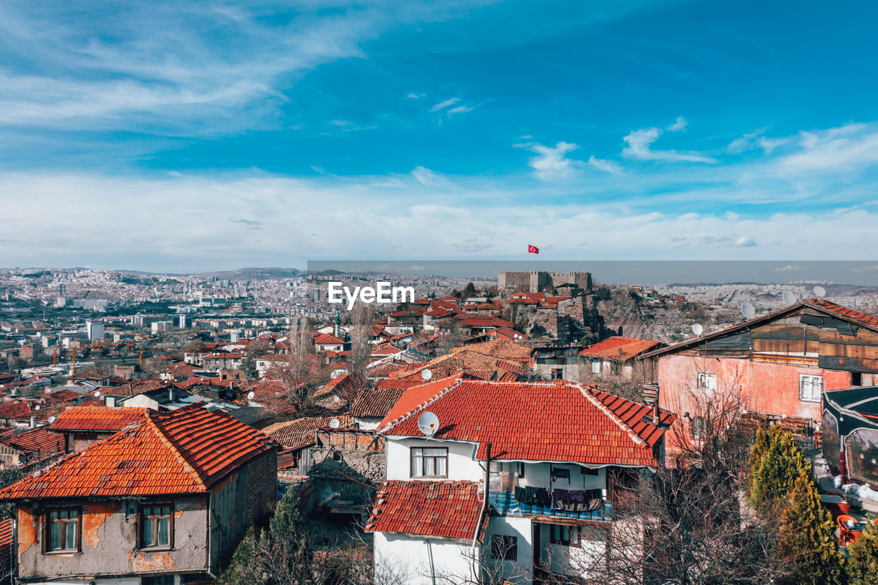 High angle view of townscape against sky