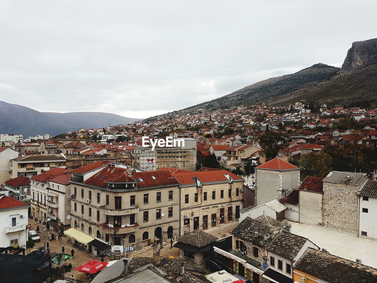 High angle view of townscape against sky