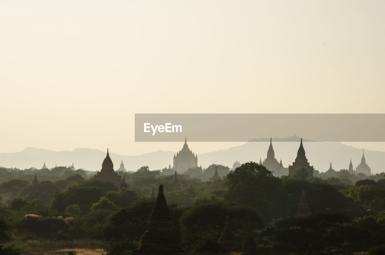 Scenic view of bagan temples against clear sky