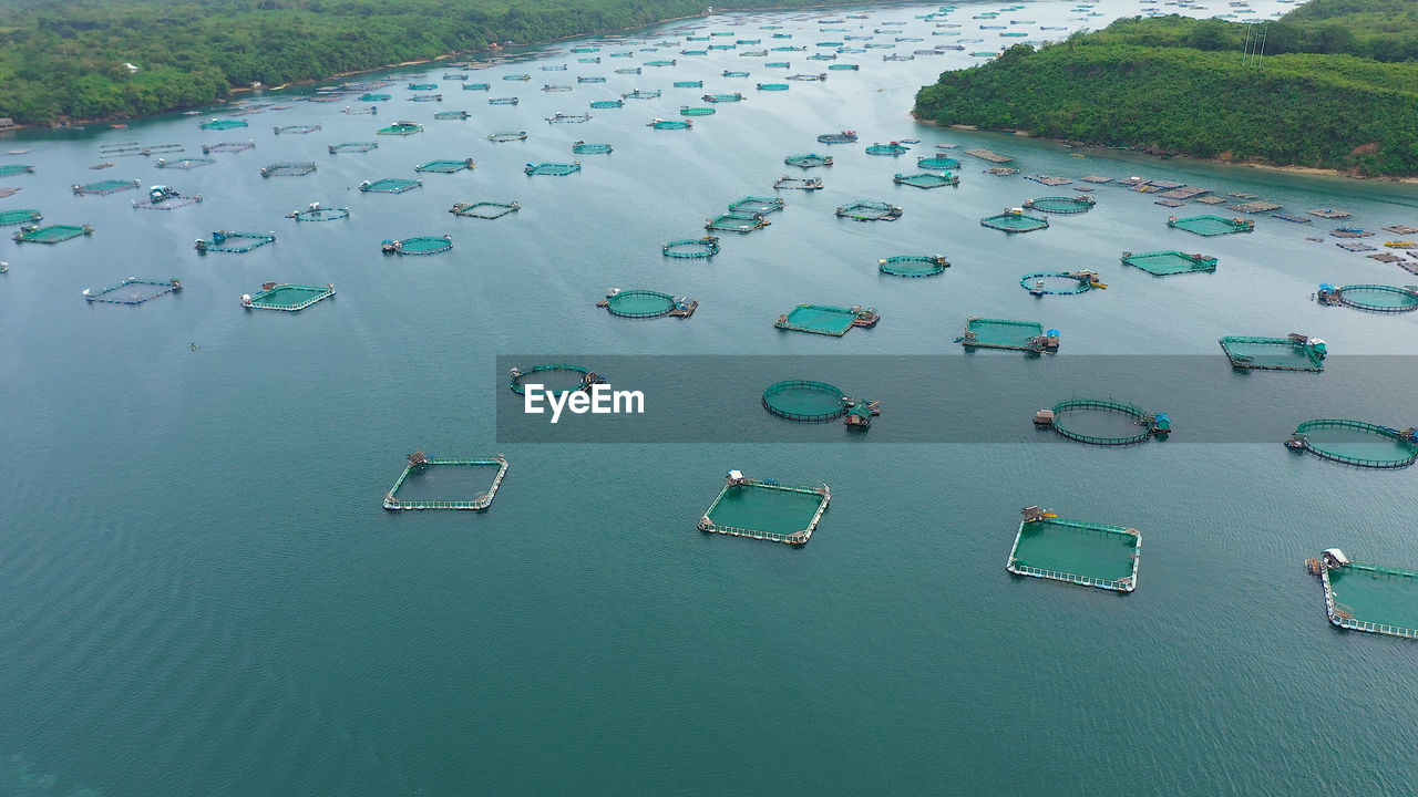 Fish farm with cages for fish and shrimp in the philippines, luzon.