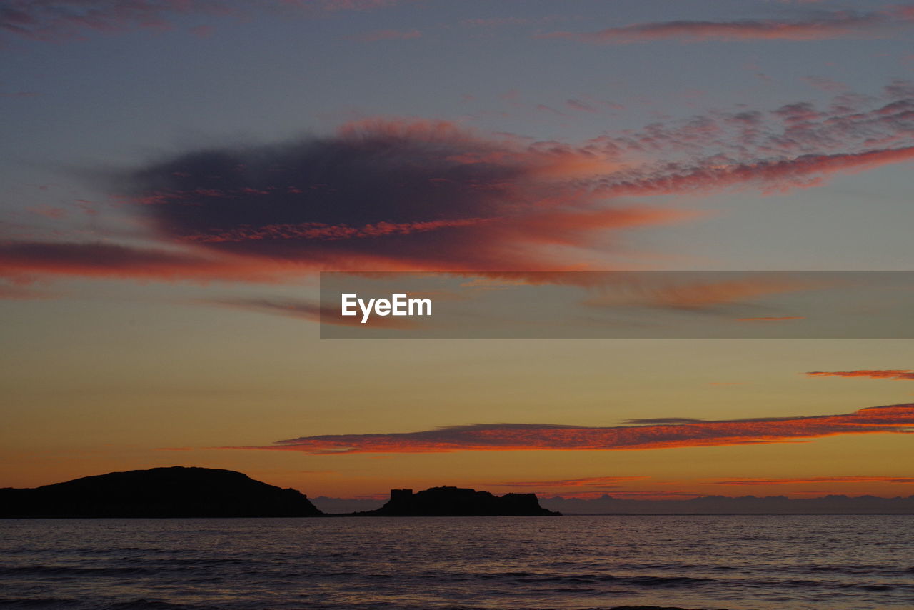 SCENIC VIEW OF SEA AGAINST ORANGE SKY