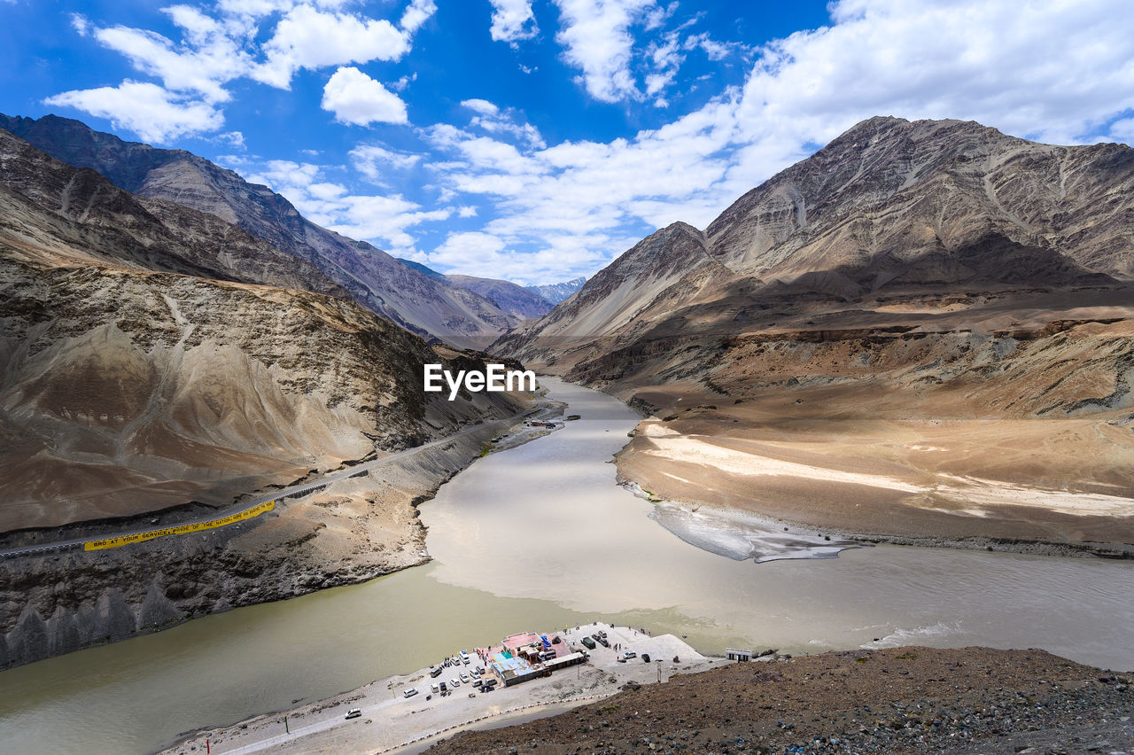 SCENIC VIEW OF LAKE AMIDST MOUNTAINS AGAINST SKY