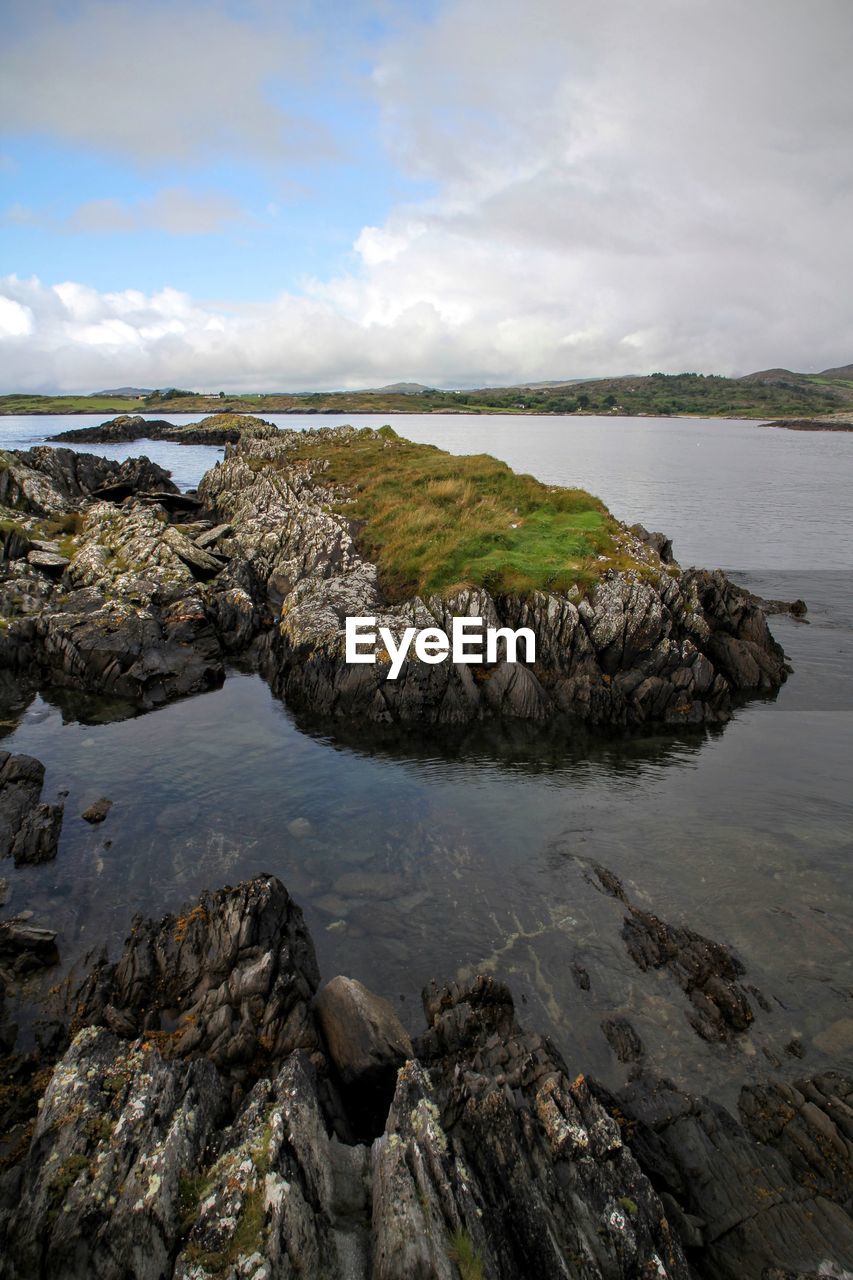 Scenic view of sea against cloudy sky