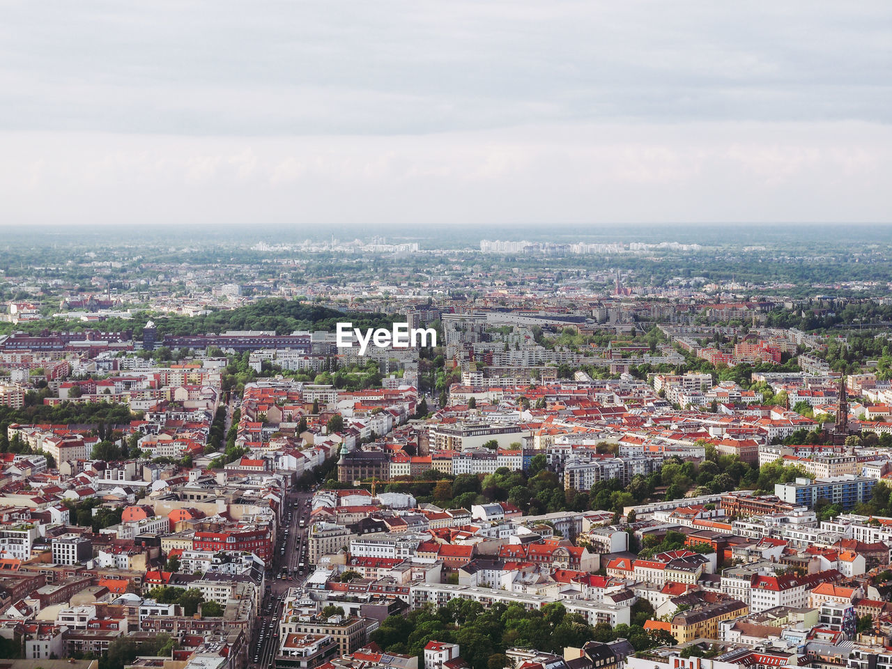 High angle shot of townscape against sky