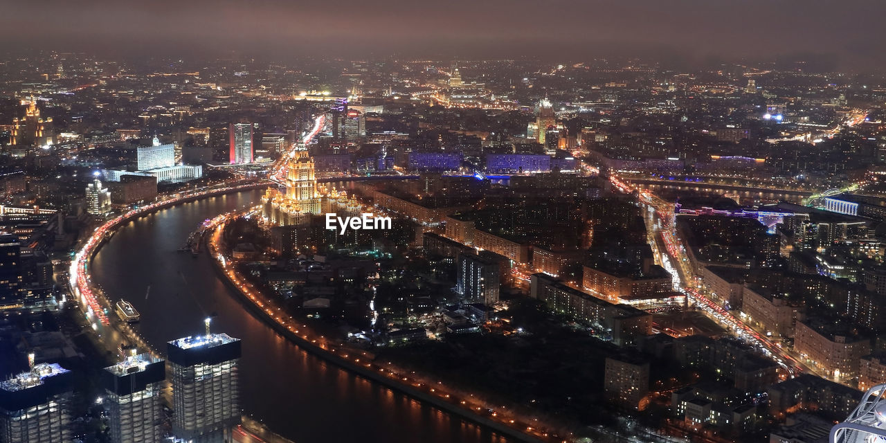 Night elevated view to the central part of moscow